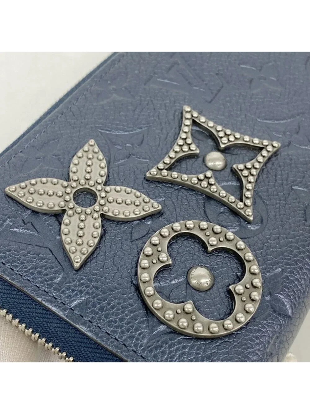 Louis Vuitton Wallet Monogram Empreinte Flower Studs Zippy Marine Metal